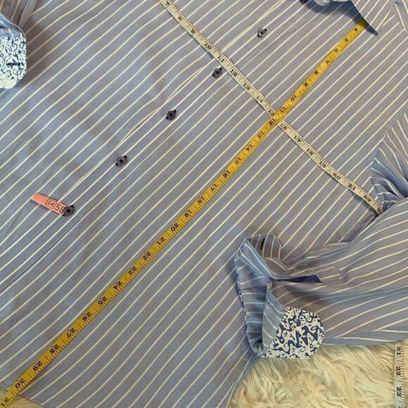 JHANE BARNES dress shirt stripe contrasting cuff & neck pattern button up shirt - Picture 5 of 7